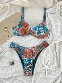Bonvoyette 2pcs/Set Sexy Leopard Print Push-Up Padded Bikini Set, Springbreak Women Beachwear Summer Outfits Cruise - Multicolor - View 2