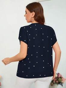 Reflora 加大码V领花瓣袖爱心印花极简主义上衣 情人节 - 藏蓝色 - 查看 2