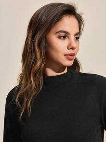 Exploreva 260g Soft Fleece Casual Solid Color Sweatshirt For Women - Black - View 6