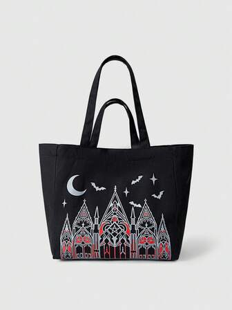 Goth Bolsa de lona con estampado de castillo y iglesia, de unicolor, ligera, bolsa de compras, adecuada para salidas y viajes, de gran capacidad, plegable, regalo de moda, otoño/invierno