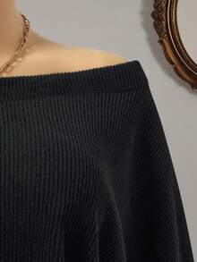 SHEIN LUNE Đầm ôm body tay dài gợi cảm cho nữ, Đầm ôm body hở vai cho nữ, Đầm dự tiệc đường phố thường ngày - màu đen - Xem 3
