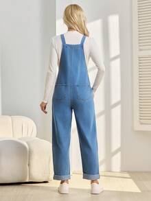 SHEIN Maternity Solid Color Denim Bib Pants And Jumpsuit - Blue - View 2