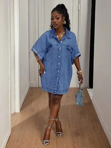 Slaydiva Plus Size Denim Backless Camisole Dress - Medium Wash - View 5