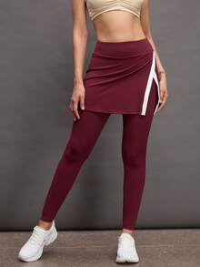 Activina Damen Kontrast-Farbe Lässig Sport Leggings - Bordeaux - Übersicht 3