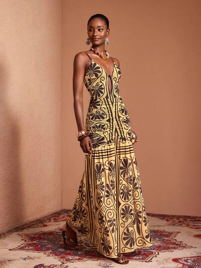 JIAN LASALA Vestido largo de mujer con estampado multicolor en todo el diseño, de malla, con espalda descubierta, tirantes finos y sin mangas, vestido maxi estilo africano, ropa de mujer africana, vestido maxi bohemio, vestido para la fiesta de Juneteenth, vestido para invitada de boda en la playa