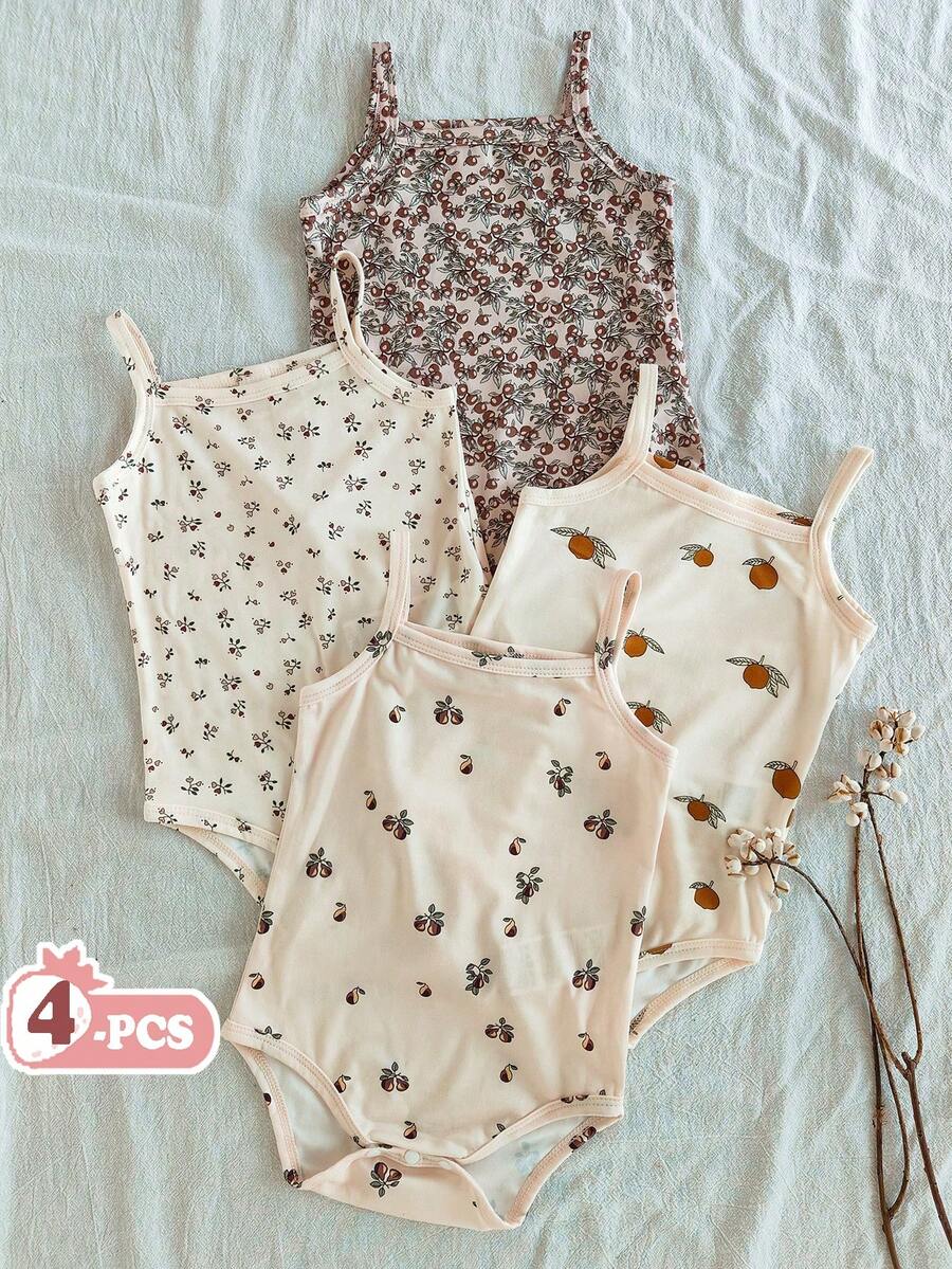 Vintaside Kids 4 件套 女婴休闲碎花连体衣套装