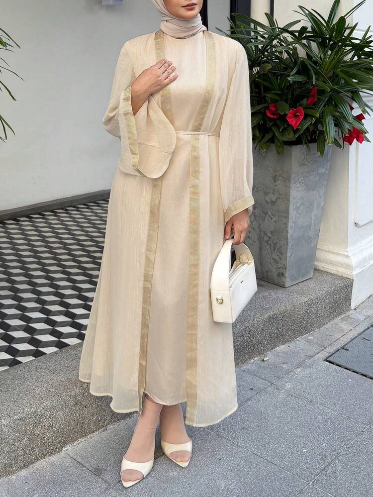 Women's Elegant Long Dress With Patchwork Ribbon Flare Sleeves Sundress