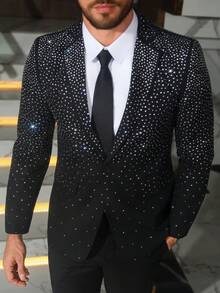 Manfinity AFTRDRK Men's Business Casual Rhinestone Decor Single-Breasted Suit Jacket, Featuring A Notched Lapel Design For Added Style And Layering, Suitable For Commuting, Business, Parties And Formal Events. This Suit Jacket Is An Essential Versatile Piece For Men's Wardrobe, Making It A Great Gift For Boyfriends Or Husbands,Valentine's Day,Boyfriend's Gift Rhinestone Clothes Men Jacket Suit For Men Gala Party Wear For Men Men Sequin Black Suit Modern Mens Jacket,Weekend Trips, Outdoor Activities, Travel Expeditions, Relaxed Work Environments Or Semi-Formal Occasions, Boyfriend/Husband Gift, Anniversary /Birthday Gift Party Summer Vacation Holiday New Years Wedding Valentine's Day