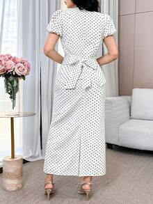 Modelyn 女士优雅通勤波点印花衬衫和半裙两件套 - 彩色 - 查看 5