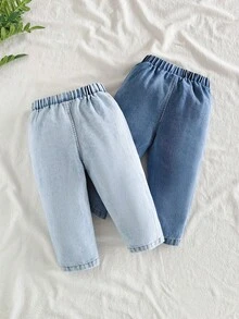 SHEIN Vintaside Kids 2 件套男婴和女婴时尚长牛仔裤，适合居家、户外、露营、秋冬