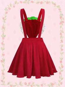Strawberry Shortcake | ROMWE Vestido de verano para mujer con volantes en el bajo, tirantes y bordado de fresa transparente - Rojo - Ver 2