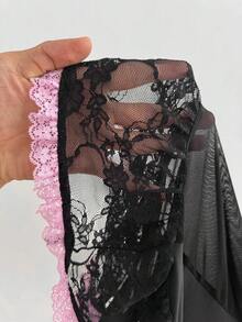 Coolane Women's Spring/Summer Y2K Casual Rave Outfit Festival Chic Going Out Rave Outfit Renaissance Fair Club Outfits Party Contrast Pink Lace Waist-Cinched Tank Tops - Black - View 8