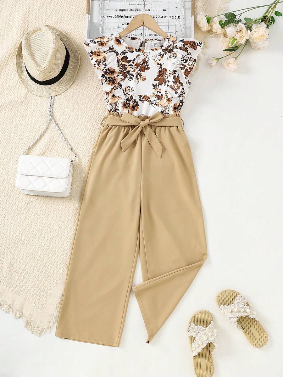 Tween Girl Round Neck Cap Sleeve Casual Elegant 2 Pieces Set - Multicolor - View 1