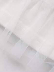 DAZY Blusa de manga corta para bebé niña con cuello en V, 2 en 1 con volantes de malla y estampado en inglés - Blanco - Ver 9