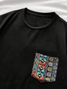 Manfinity BRENVOR Men's Knit Casual Daily Beachwear Surfing Vacation Geometric Pattern Slim Fit Crew Neck Short Sleeve T-Shirt