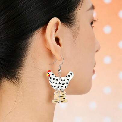 Joivida New Straw Hat Goose Acrylic Earrings & Hen Laying Eggs Acrylic Earrings Fun Cartoon Niche Design Versatile Ear Dangles