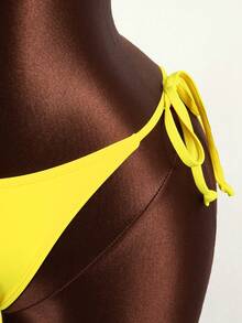 Zestiva 三件套女士泳衣套装，纯色比基尼搭配网纱印花罩衫，适合海滩、泳池、休闲派对、度假、春夏穿着。 - 黃色 - 查看 8