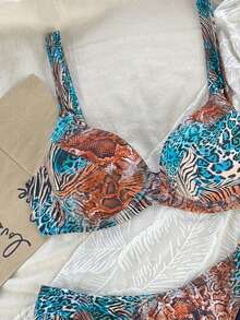 Bonvoyette 2pcs/Set Sexy Leopard Print Push-Up Padded Bikini Set, Springbreak Women Beachwear Summer Outfits Cruise - Multicolor - View 4
