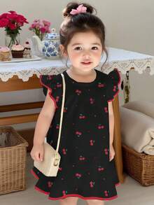 Đầm bé trai kiểu dáng thường ngày dễ thương in hình trái tim nhỏ và quả anh đào, viền bèo nhún đơn giản, thích hợp cho mùa hè. - Nhiều màu - Xem 4