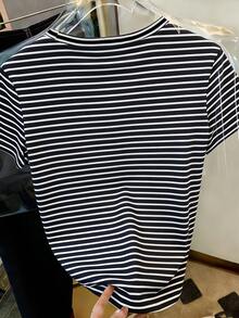 Resyla 女士休闲条纹猫咪印花圆领短袖T恤 - 彩色 - 查看 2