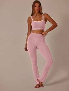 Aralina Double Strap Cut Out Crop Top And High Waist Leggings Stretchy Workout Sets Women - Blush Crush - View 3