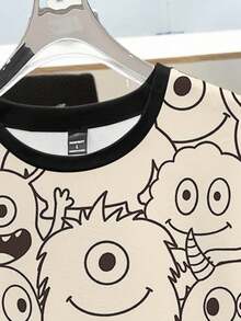 Manfinity Joysei Men's Casual Original Funny Cartoon Graphic Print T-Shirt, Suitable For School, Gift For Friends - Khaki - View 4