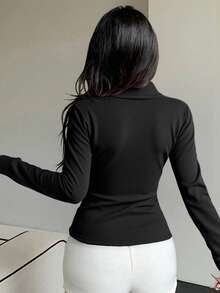 DAZY Women's Casual Sports Cardigan Jacket, Spring - Black - View 2