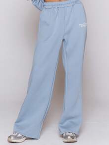 MUSERA Pantalones jogger de pierna ancha con estampado gráfico, solo Bottom del chándal, pantalones jogger cómodos y casuales para el club de café - Azul - Ver 2