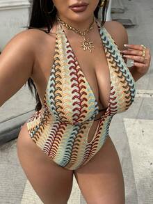 Swim SXY Bộ đồ bơi liền thân cỡ lớn gợi cảm cổ chữ V buộc dây, thích hợp cho kỳ nghỉ hè 2026. - Nhiều màu - Xem 1