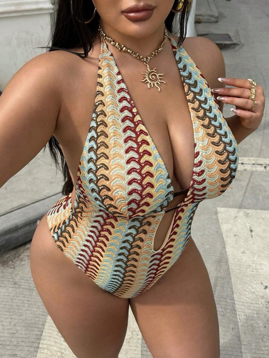 Swim SXY Bộ đồ bơi liền thân cỡ lớn gợi cảm cổ chữ V buộc dây, thích hợp cho kỳ nghỉ hè 2026. - Nhiều màu - Xem 1