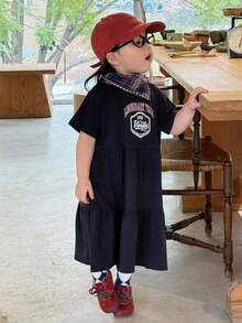 DAZY Toddler Girls' Round Neck Letter Print Casual Summer Short Sleeve Dress Spring - Blue - View 8