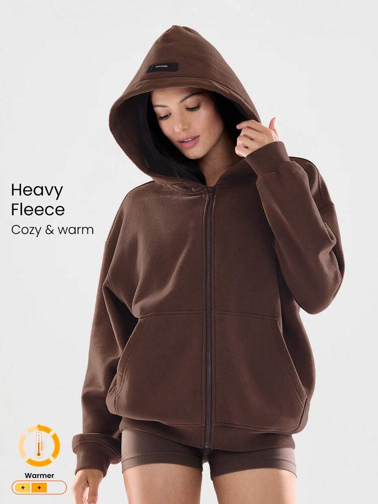 Heavyweight Fleece Oversized Hoodie Jacket Side Pocket Thick Thermal Warm Winter