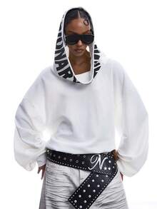 LYSMO 2026 New Arrive Minimalism Spring/Summer Women's Casual Loose Fit Letter Print Drop Shoulder Sweatshirt, Versatile For Spring/Autumn Daily Wear - Black and White - View 6