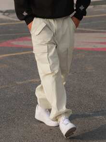 DAZY Quần cargo kaki nam cạp chun, kiểu quần jogger thường ngày, thích hợp cho mùa xuân/thu. - Màu be - Xem 6