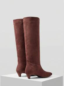 MOTF WOMEN SQUARE TOE HEELED KNEE-HIGH BOOTS FOR CHRISTMAS FALL SHOES - Brown - View 8
