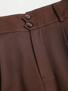 SHEIN Sweetro Retro Chic High-Waisted Double-Button Straight Wide-Leg Pants For Women, Autumn/Winter - Coffee Brown - View 5
