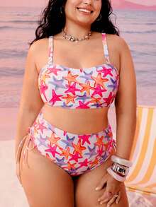 Swim Mod 大码海星印花系带两件套吊带泳衣 - 彩色 - 查看 4