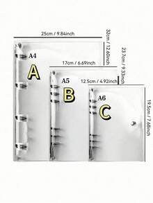 1个透明活页笔记本封面，A5尺寸，6孔活页夹，可替换内芯，磨砂质感塑料PP文件夹，适用于学校、办公室、大学学生用品，多用途笔记、纸张、计划本整理收纳 - 銀色 - 查看 10