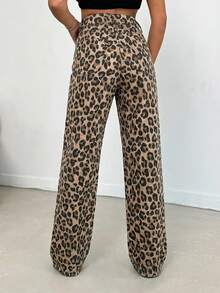 SHEIN PETITE 100% Cotton MID RISE WIDEEG CUT LEOPARD PETITE JEAN - Multicolor - View 2