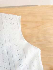 3件套少女夏季休闲套装：蓝色吊带背心、白色直筒短裤、无袖镂空针织长外套（含腰带），简约时尚 - 彩色 - 查看 3