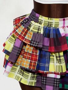 Mistrie 女士Y2K彩色格子休闲时尚蛋糕裙 - 彩色 - 查看 5