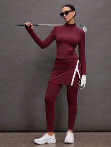 Activina Damen Kontrast-Farbe Lässig Sport Leggings - Bordeaux - Übersicht 6