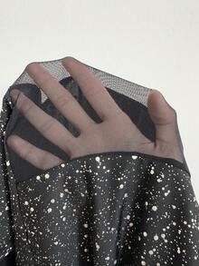 NU&NOW Glossy Polka Dot Contrast Color Mesh Backless Sleeveless Bodysuit, Suitable For Holiday Parties, Mesh Bodysuit, Valentine's Day - Black - View 6