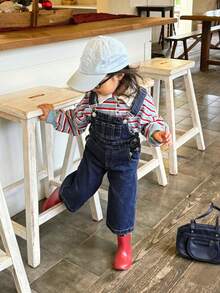DAZY Baby Girl Casual Washed Denim Bib Overall Jumpsuit Toddler Girls Clothes - Dark Wash - View 8