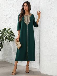 EMERY ROSE 女士休闲刺绣中长连衣裙 - 綠色 - 查看 7