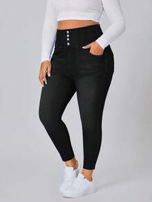 Flexra 大码女式休闲牛仔裤 - 黑色 - 查看 4