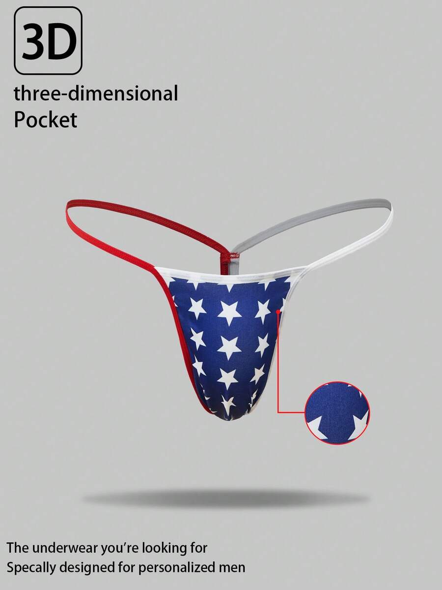 Men's Solid Color Patchwork Pentagram Print Sexy Briefs - Multicolor - View 1