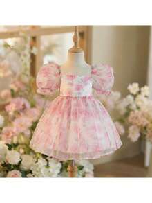 女宝宝优雅花卉图案可爱薄纱公主裙 - 彩色 - 查看 8