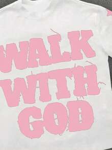 SHEIN Umblă cu Dumnezeu, slogan God Hip Hop Rock Graffiti, imprimeu cu stele, tricou cu mânecă scurtă supradimensionat, grafic, casual, pentru fete preadolescente, potrivit pentru vară, copii stilați, ținută casual, haine grafice pentru copii, întoarcerea la școală, haine de toamnă, ținute de vară pentru ieșiri în oraș, confort ușor, straturi de toamnă pentru copii, întoarcerea acasă