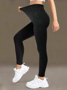 2pcs Set + Regular Pants/Ribbed/Black + Gray + Sweatpants + Sportswear - Multicolor - View 3